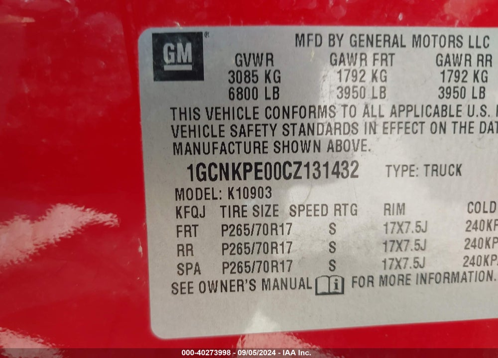 2012 CHEVROLET SILVERADO 1500 WORK TRUCK VIN: 1GCNKPE00CZ131432