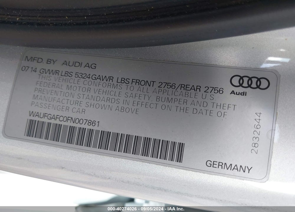 2015 AUDI A6 3.0T PREMIUM PLUS VIN: WAUFGAFC0FN007861