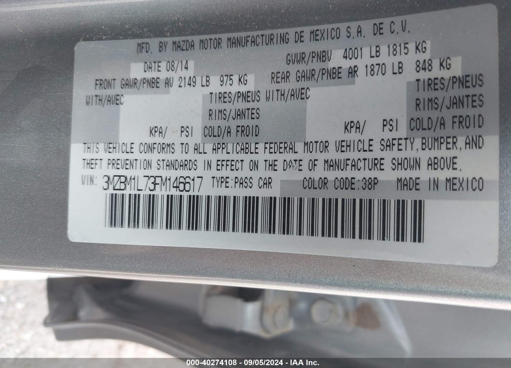 2015 MAZDA 3 I TOURING VIN: 3MZBM1L73FM146617