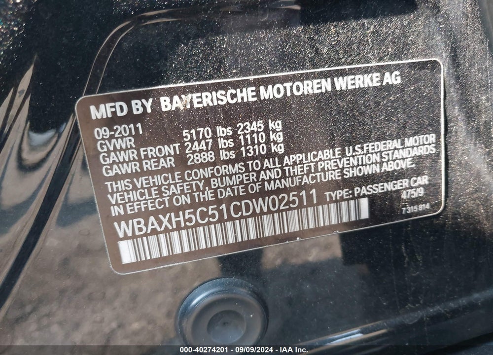 2012 BMW 528I XDRIVE VIN: WBAXH5C51CDW02511