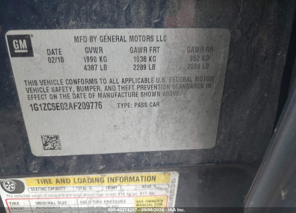 2010 CHEVROLET MALIBU LT VIN: 1G1ZC5E03AF209776