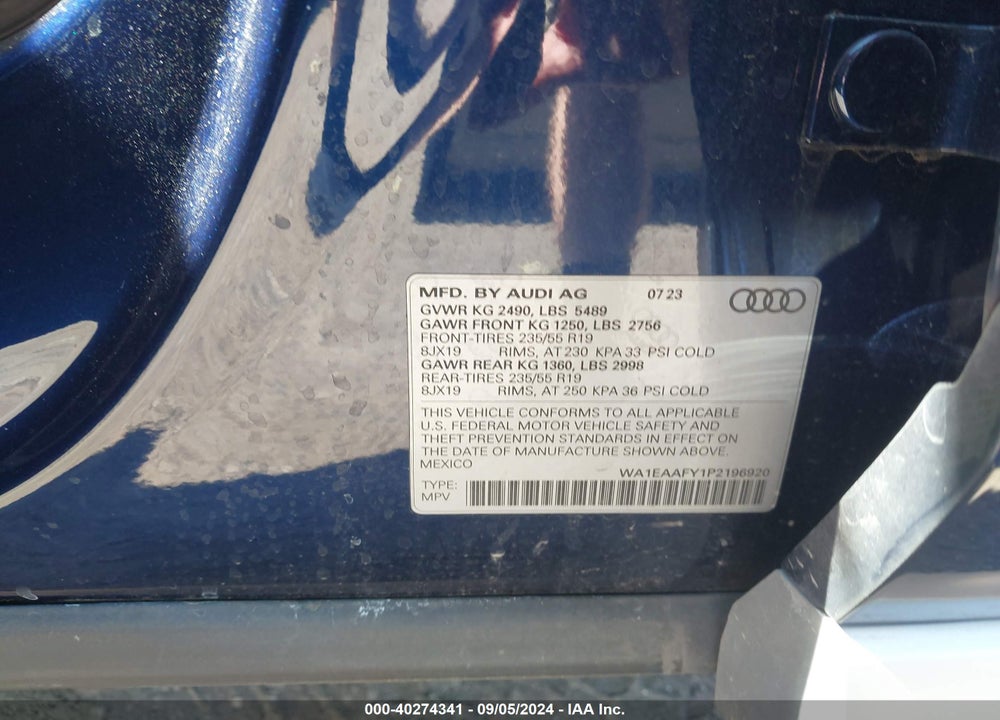 2023 AUDI Q5 PREMIUM PLUS 45 TFSI S LINE QUATTRO VIN: WA1EAAFY1P2196920