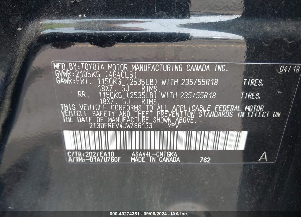 2018 TOYOTA RAV4 LIMITED VIN: 2T3DFREV4JW786133