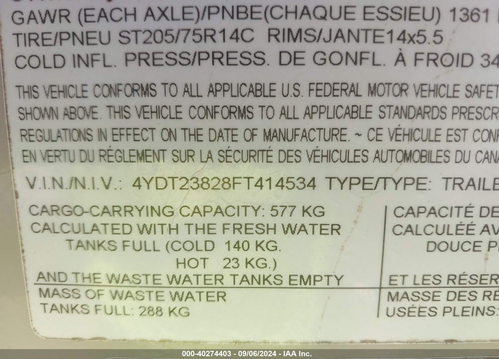 2015 KEYSTONE RV PASSPORT ELITE/BUMPER PULL VIN: 4YDT23828FT414534