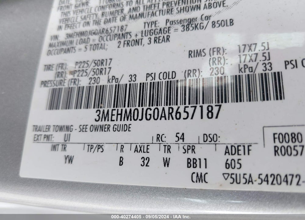 2010 MERCURY MILAN PREMIER VIN: 3MEHM0JG0AR657187