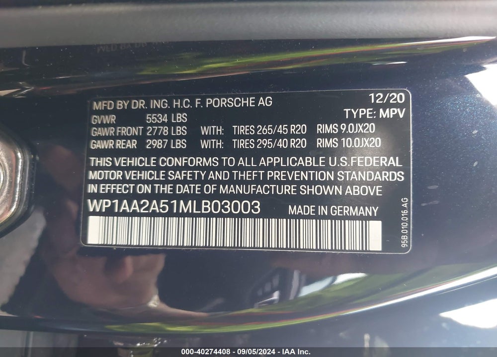 2021 PORSCHE MACAN VIN: WP1AA2A51MLB03003