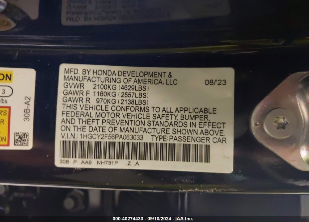 2023 HONDA ACCORD HYBRID SPORT VIN: 1HGCY2F56PA063033