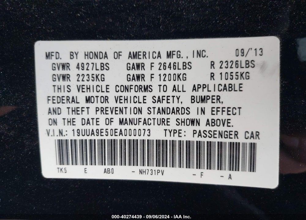 2014 ACURA TL 3.7 VIN: 19UUA9E50EA000073