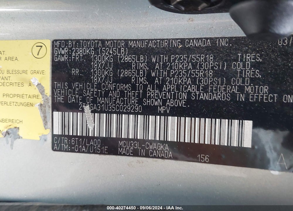 2005 LEXUS RX 330 VIN: 2T2GA31U35C029290