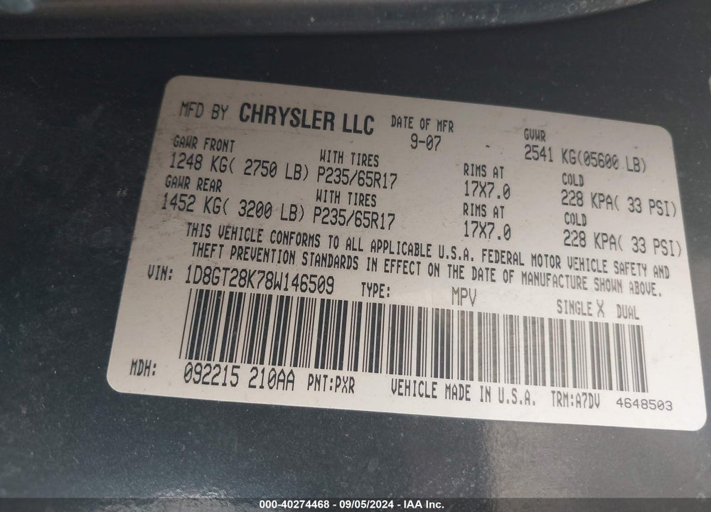 2008 DODGE NITRO SXT VIN: 1D8GT28K78W146509