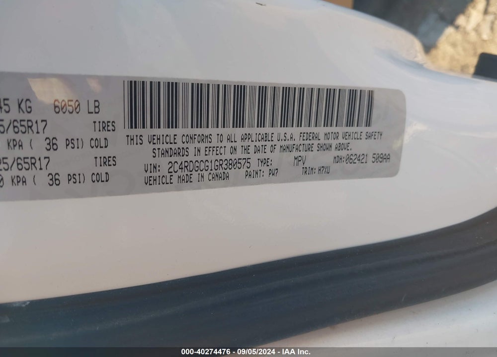 2016 DODGE GRAND CARAVAN SXT VIN: 2C4RDGCG1GR380575