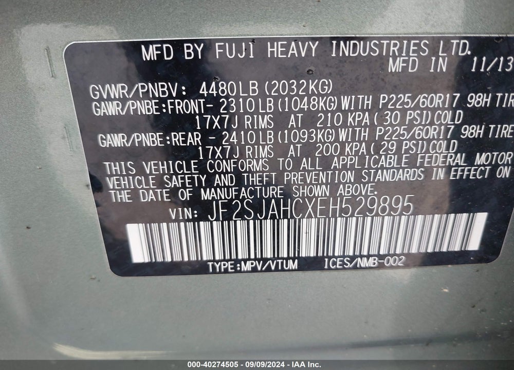 2014 SUBARU FORESTER 2.5I LIMITED VIN: JF2SJAHCXEH529895
