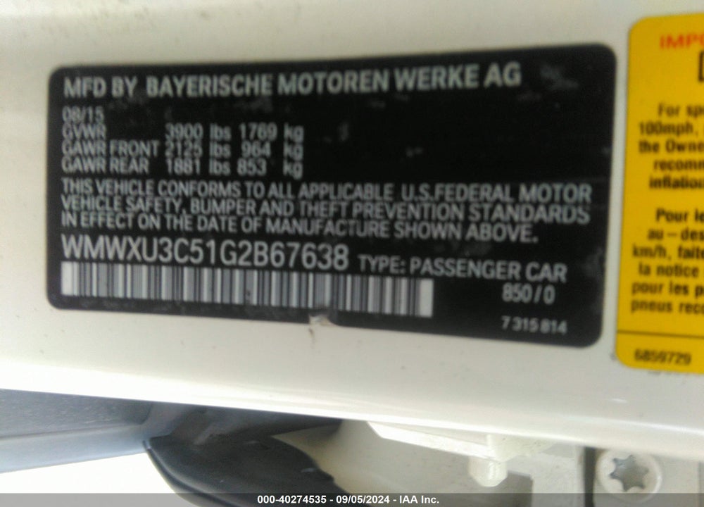 2016 MINI HARDTOP COOPER S VIN: WMWXU3C51G2B67638
