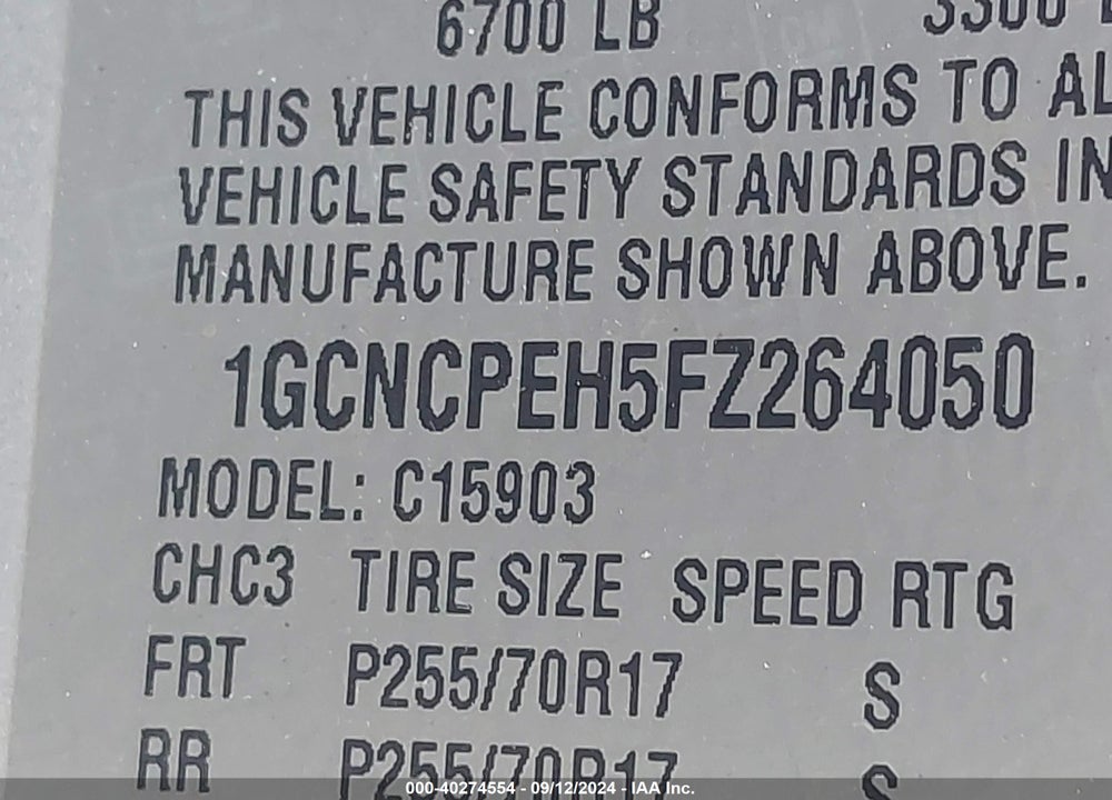 2015 CHEVROLET SILVERADO 1500 WT VIN: 1GCNCPEH5FZ264050