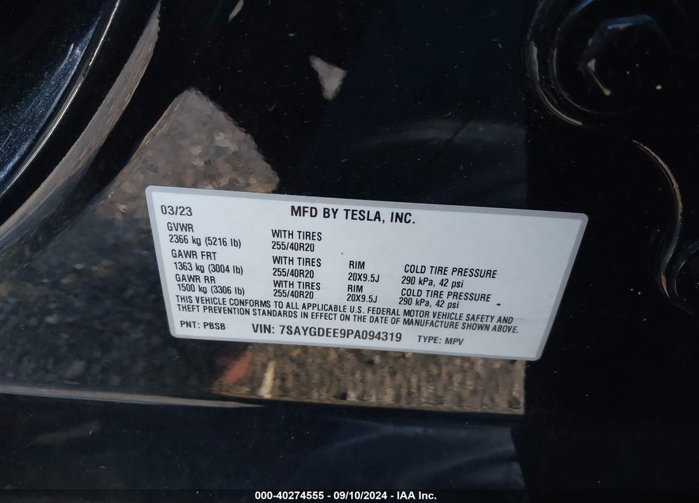 2023 TESLA MODEL Y VIN: 7SAYGDEE9PA094319