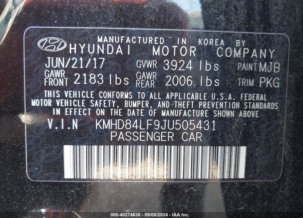 2018 HYUNDAI ELANTRA VALUE EDITION VIN: KMHD84LF9JU505431