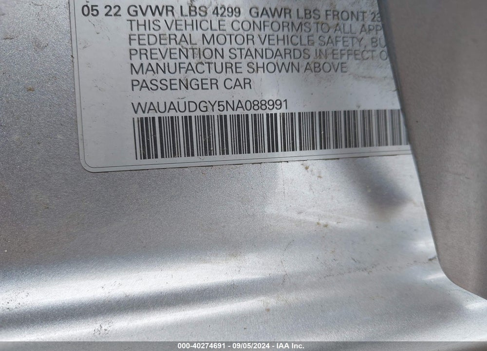 2022 AUDI A3 PREMIUM 40 TFSI FRONT-WHEEL DRIVE S TRONIC VIN: WAUAUDGY5NA088991