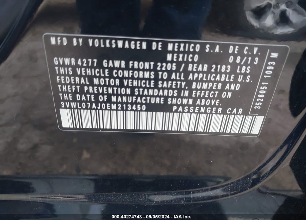 2014 VOLKSWAGEN JETTA 1.8T SEL VIN: 3VWL07AJ0EM213450