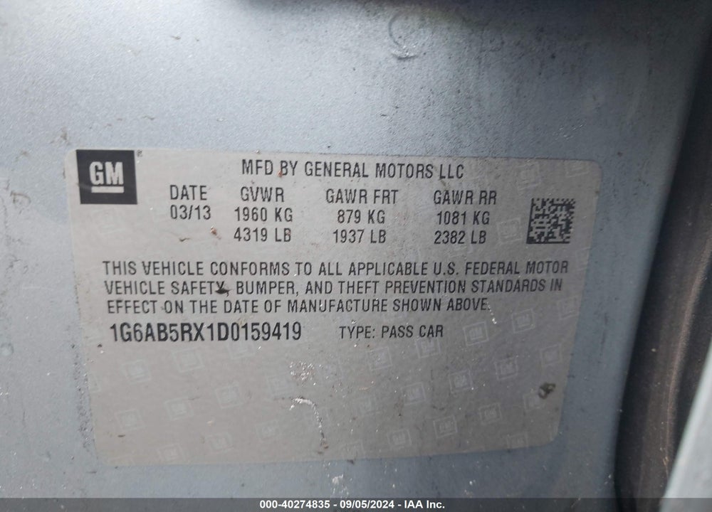 2013 CADILLAC ATS VIN: 1G6AB5RX1D0159419