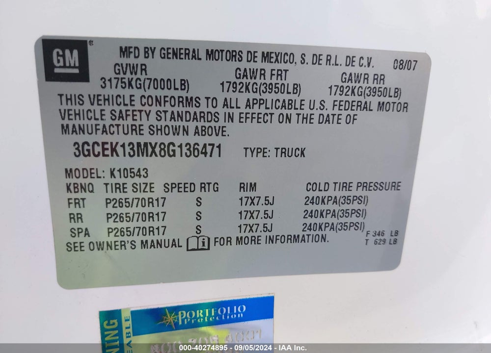 2008 CHEVROLET SILVERADO 1500 LT1 VIN: 3GCEK13MX8G136471