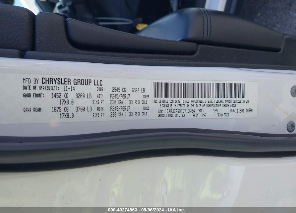 2015 JEEP GRAND CHEROKEE LAREDO VIN: 1C4RJEAGXFC713704