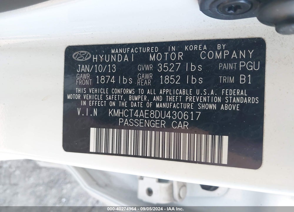 2013 HYUNDAI ACCENT GLS VIN: KMHCT4AE8DU430617