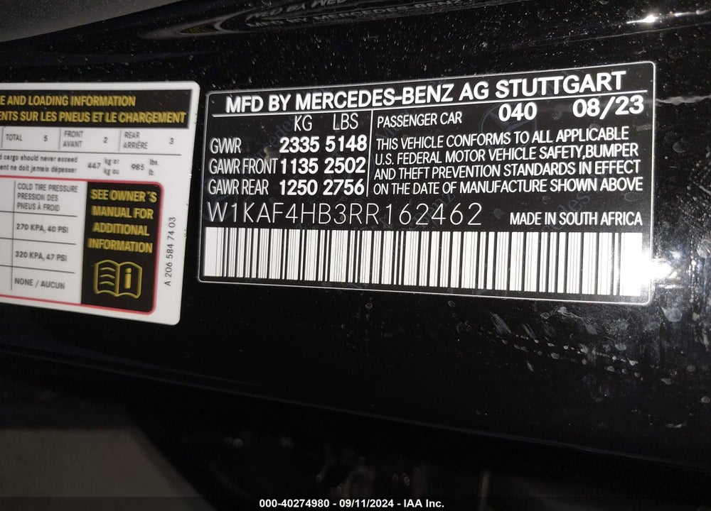2024 MERCEDES-BENZ C 300 VIN: W1KAF4HB3RR162462