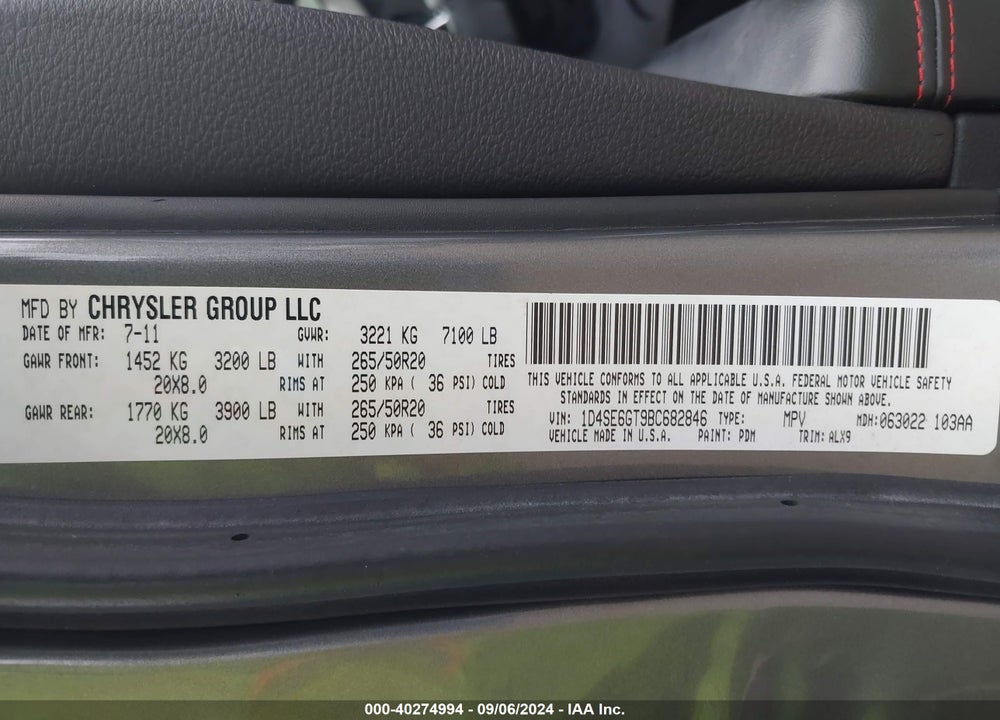 2011 DODGE DURANGO R/T VIN: 1D4SE6GT9BC682846