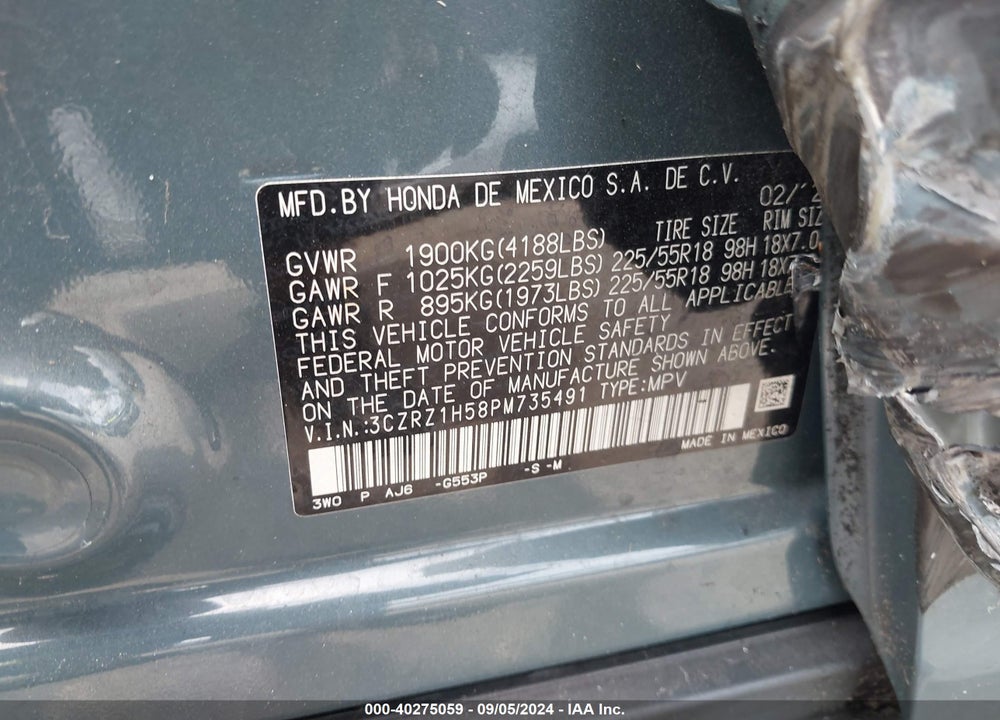 2023 HONDA HR-V 2WD SPORT VIN: 3CZRZ1H58PM735491