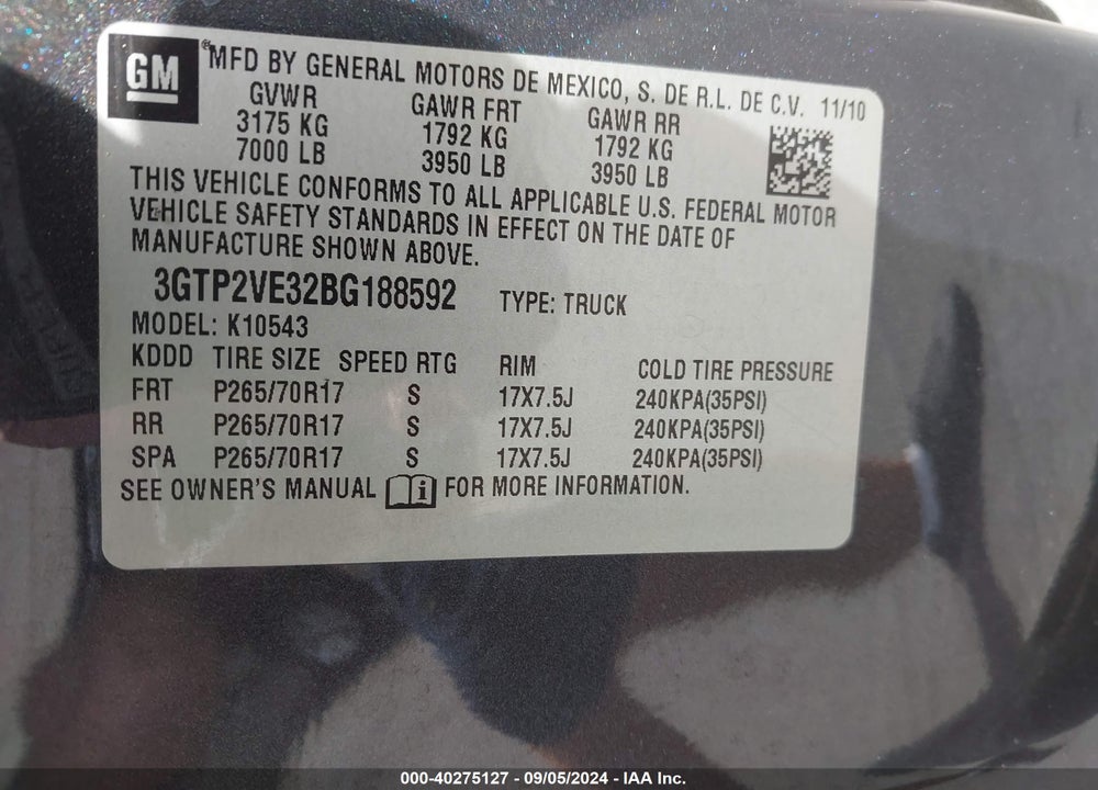 2011 GMC SIERRA 1500 SLE VIN: 3GTP2VE32BG188592