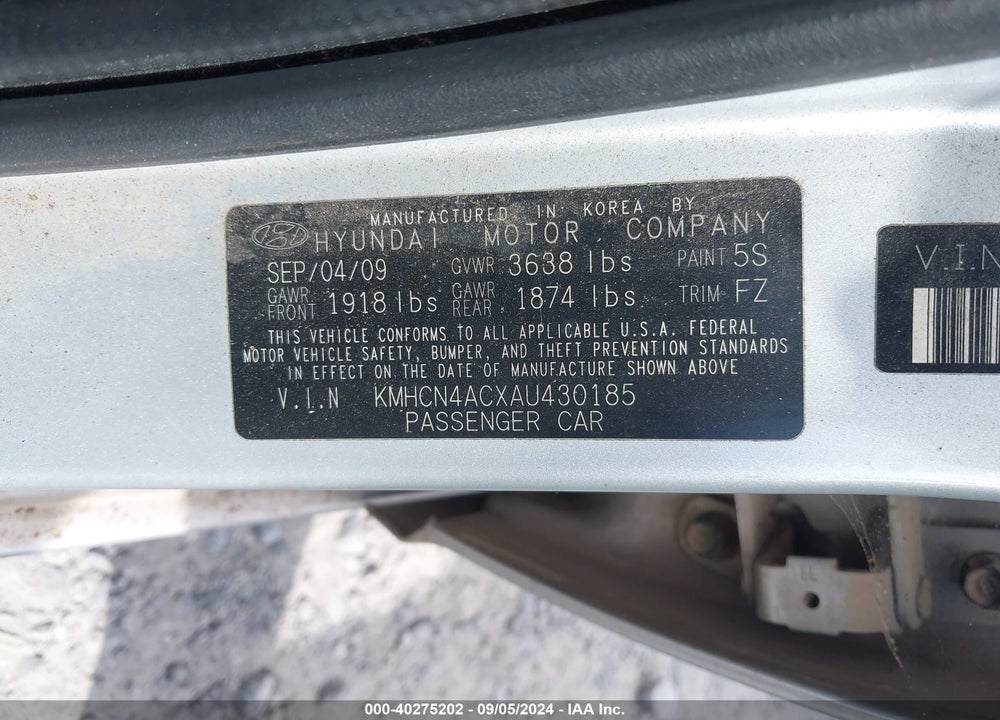 2010 HYUNDAI ACCENT GLS VIN: KMHCN4ACXAU430185