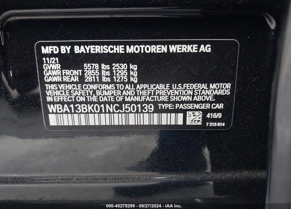2022 BMW M550 I XDRIVE VIN: WBA13BK01NCJ50139