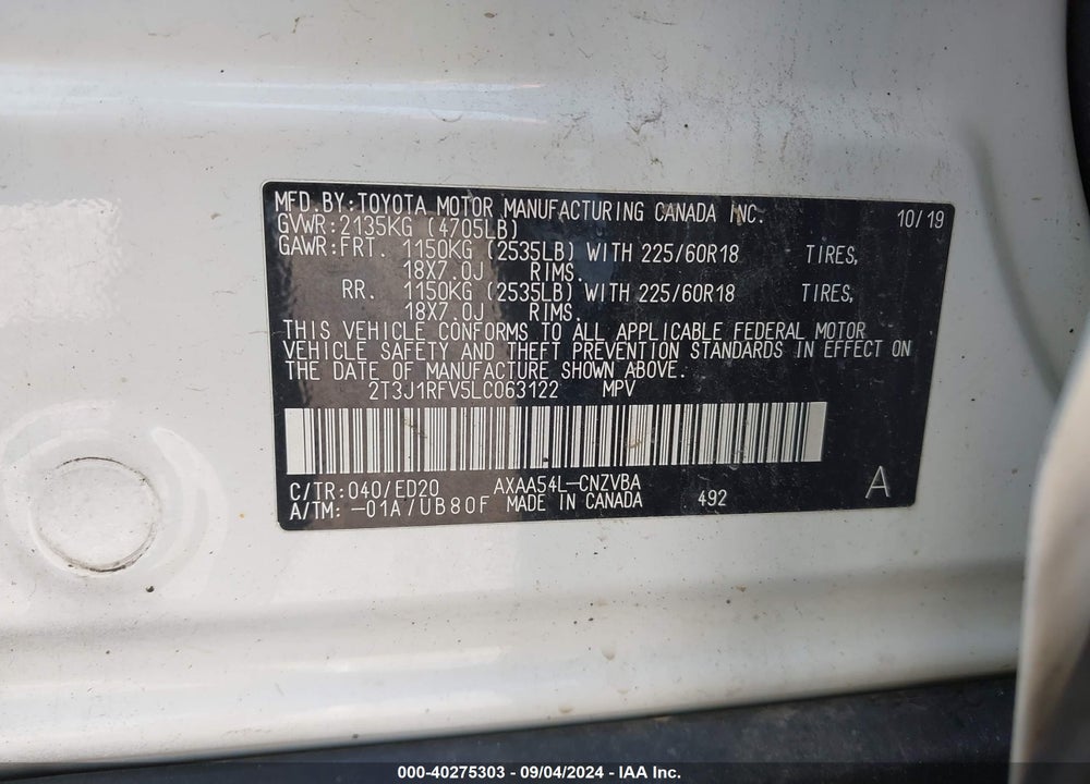 2020 TOYOTA RAV4 TRD OFF ROAD VIN: 2T3J1RFV5LC063122