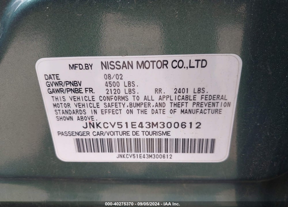 2003 INFINITI G35 LUXURY LEATHER VIN: JNKCV51E43M300612