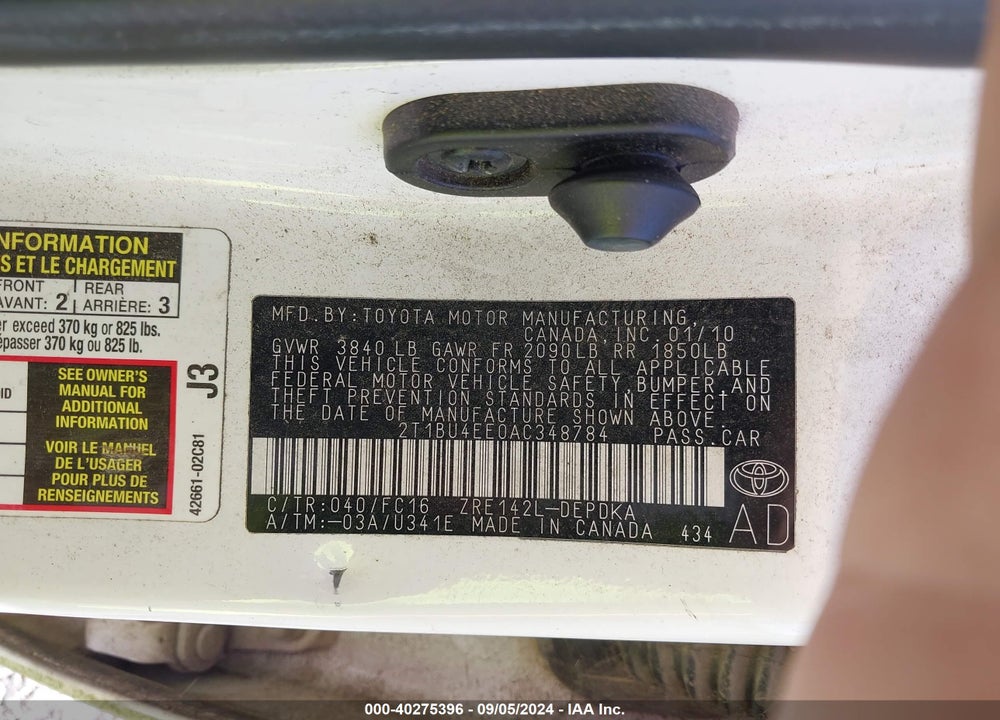 2010 TOYOTA COROLLA LE VIN: 2T1BU4EE0AC348784