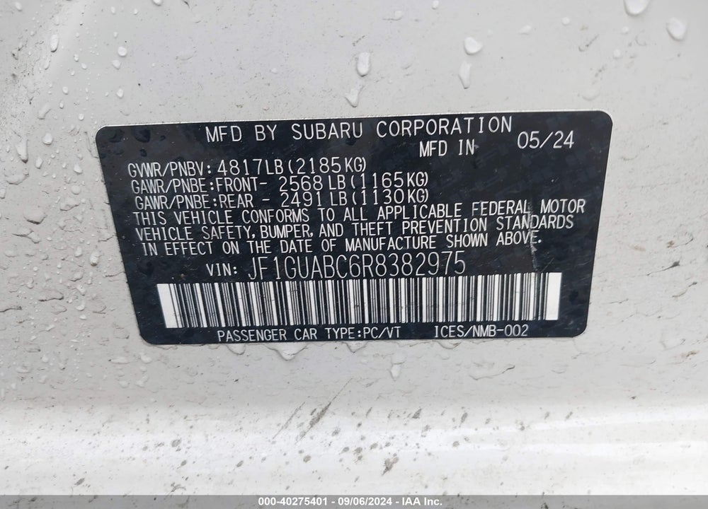 2024 SUBARU IMPREZA BASE 5-DOOR VIN: JF1GUABC6R8382975