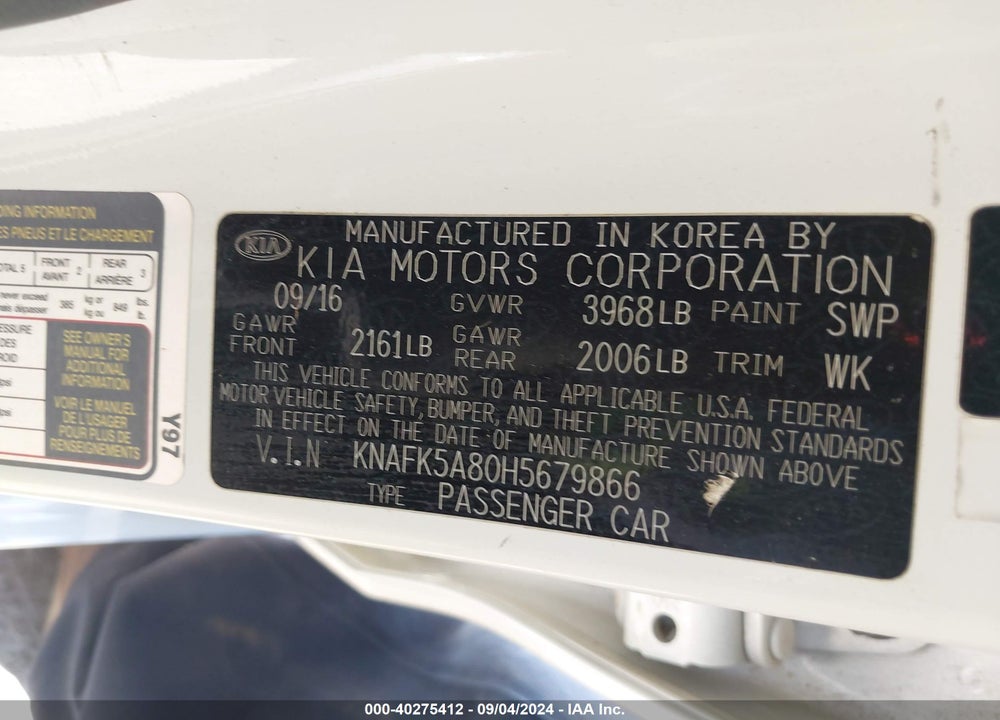 2017 KIA FORTE LX VIN: KNAFK5A80H5679866