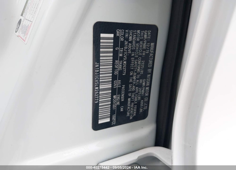 2020 NISSAN ROGUE SPORT S FWD XTRONIC CVT VIN: JN1BJ1CV5LW262779