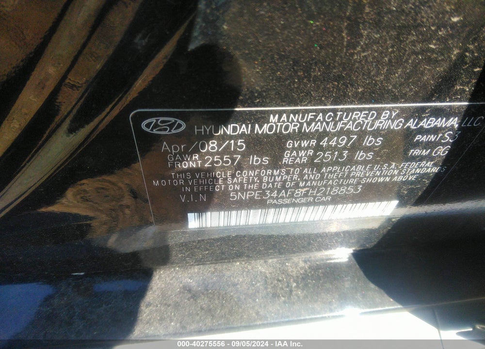 2015 HYUNDAI SONATA SPORT VIN: 5NPE34AF8FH218853