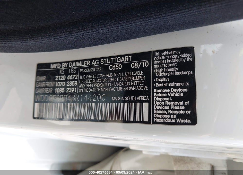 2011 MERCEDES-BENZ C 300 LUXURY 4MATIC/SPORT 4MATIC VIN: WDDGF8BB4BR144200