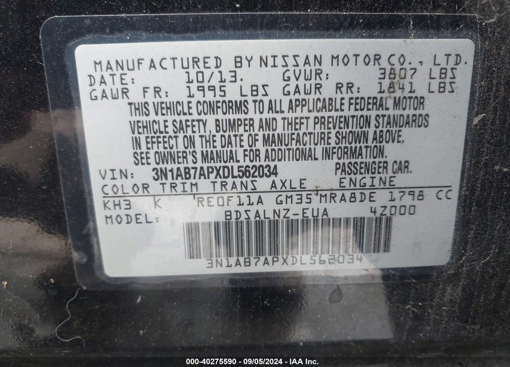 2013 NISSAN SENTRA FE+ SV VIN: 3N1AB7APXDL562034