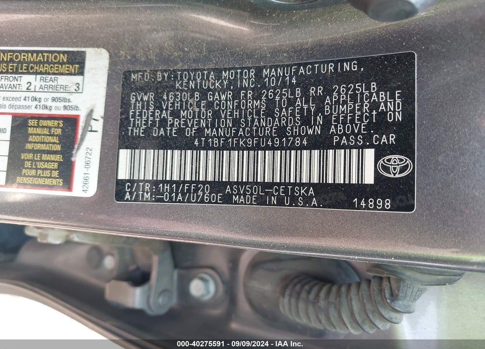 2015 TOYOTA CAMRY SE VIN: 4T1BF1FK9FU491784