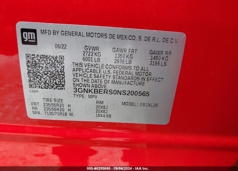 2022 CHEVROLET BLAZER FWD RS VIN: 3GNKBERS0NS200565
