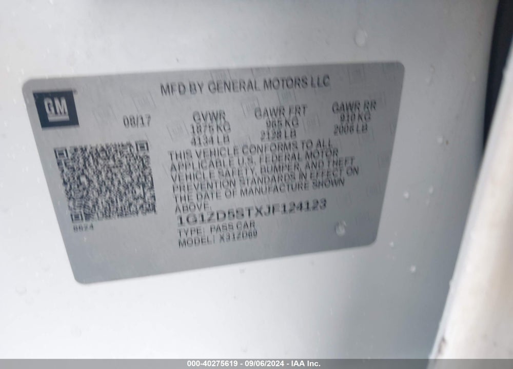 2018 CHEVROLET MALIBU LT VIN: 1G1ZD5STXJF124123