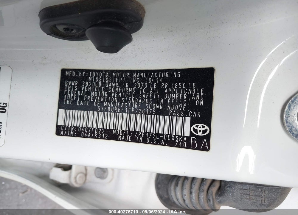 2015 TOYOTA COROLLA S VIN: 5YFBURHE1FP226175