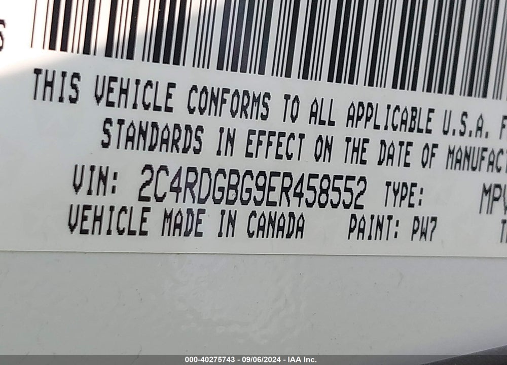 2014 DODGE GRAND CARAVAN AMERICAN VALUE PKG VIN: 2C4RDGBG9ER458552