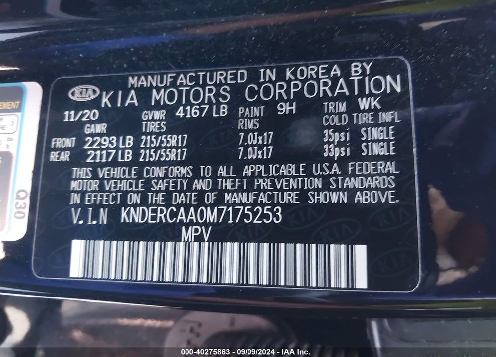 2021 KIA SELTOS EX VIN: KNDERCAA0M7175253