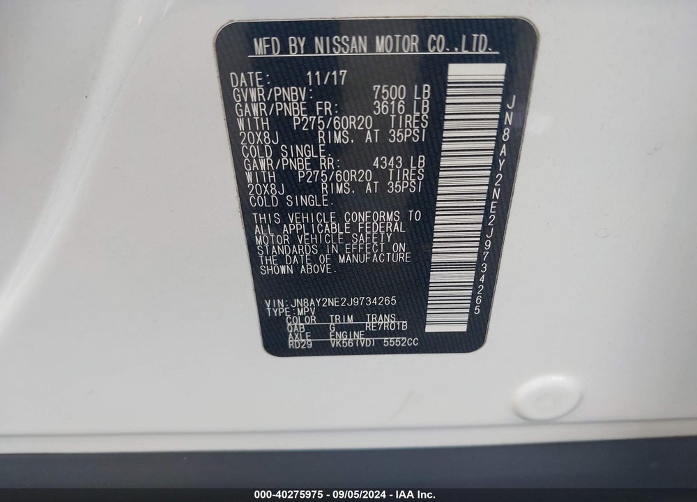 2018 NISSAN ARMADA PLATINUM VIN: JN8AY2NE2J9734265
