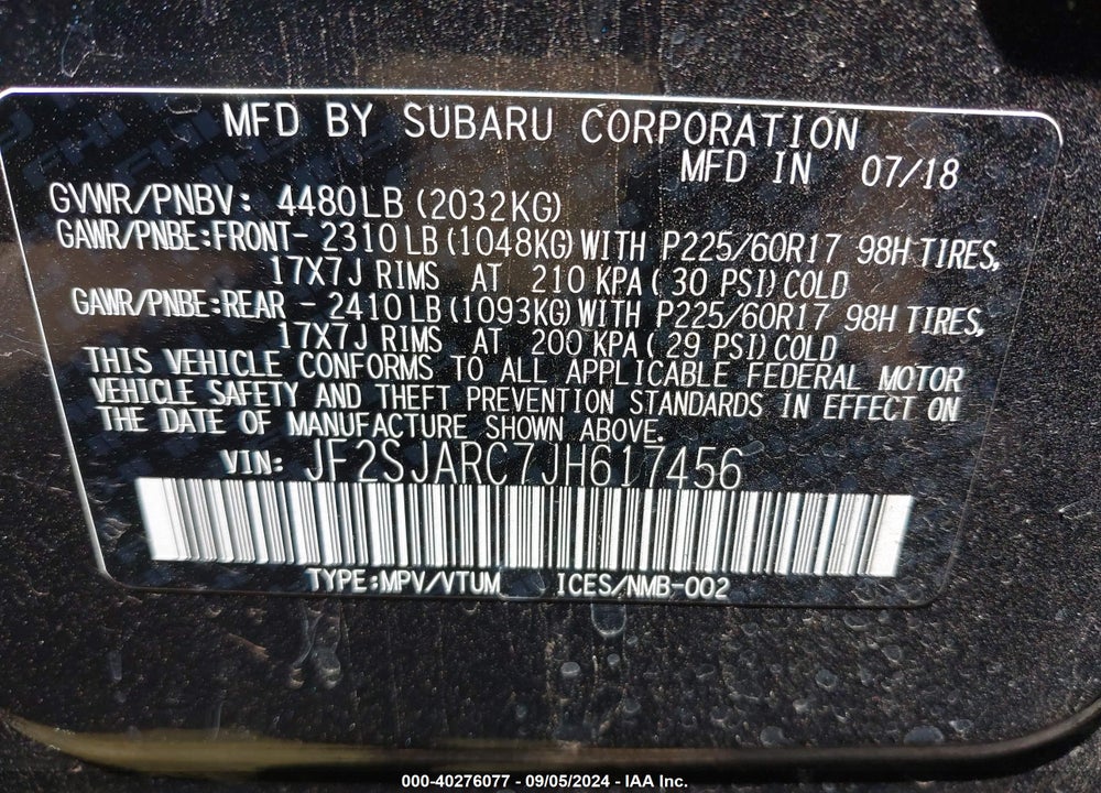 2018 SUBARU FORESTER 2.5I LIMITED VIN: JF2SJARC7JH617456