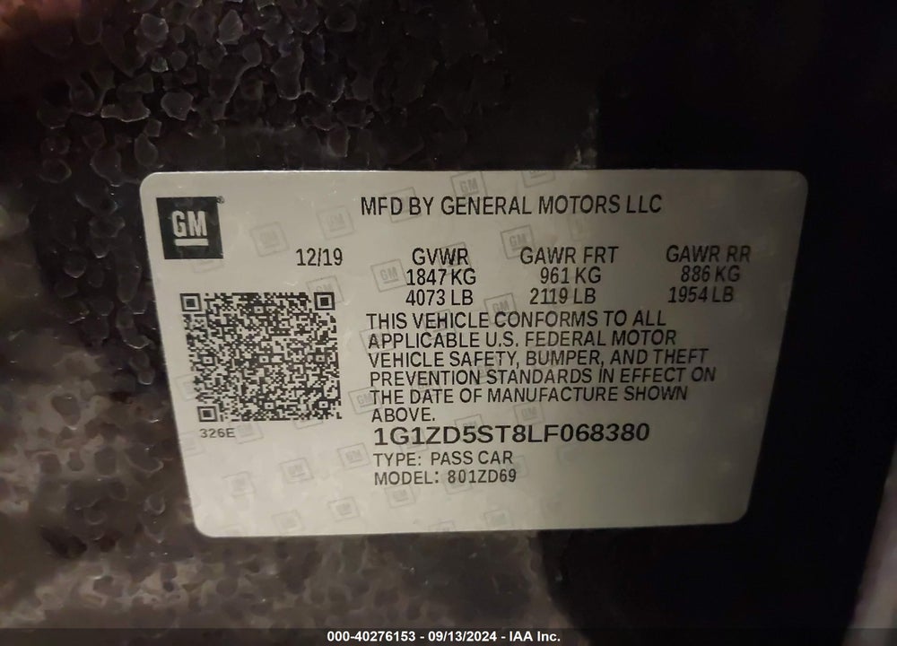 2020 CHEVROLET MALIBU FWD LT VIN: 1G1ZD5ST8LF068380